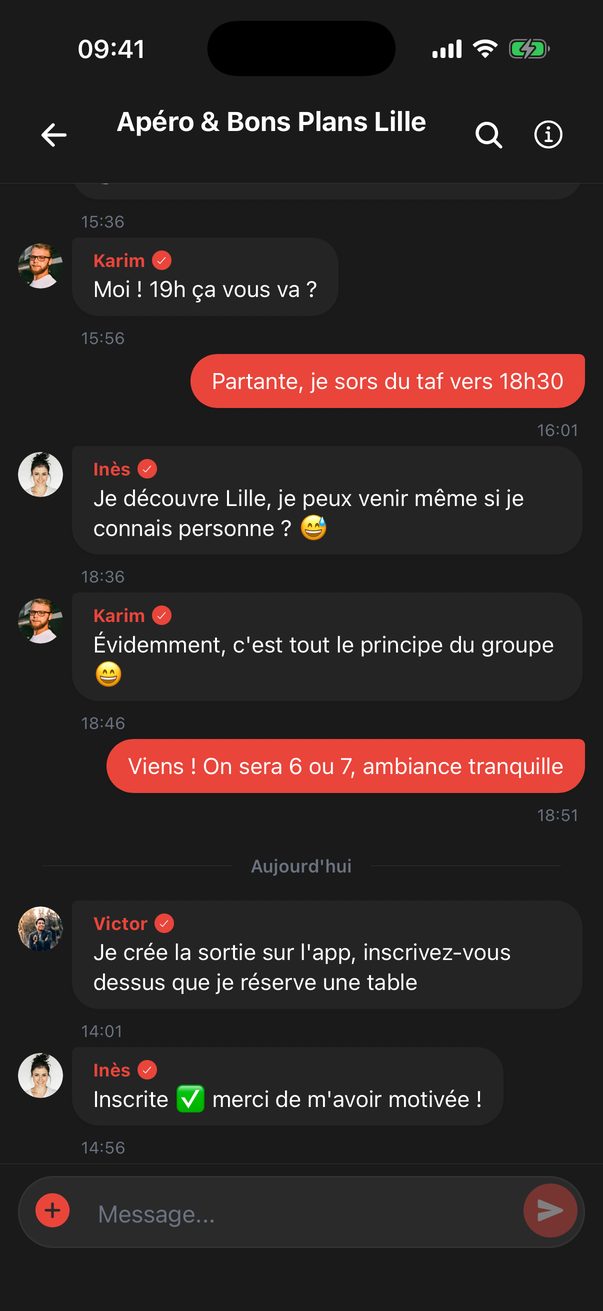 Le chat d'un groupe Lupop : des inconnus qui organisent leur prochaine sortie