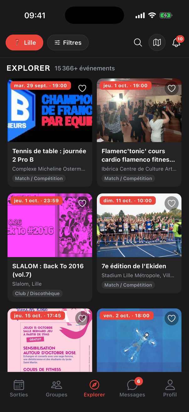 Écran de l'app Lupop : Découvre les évènements près de chez toi