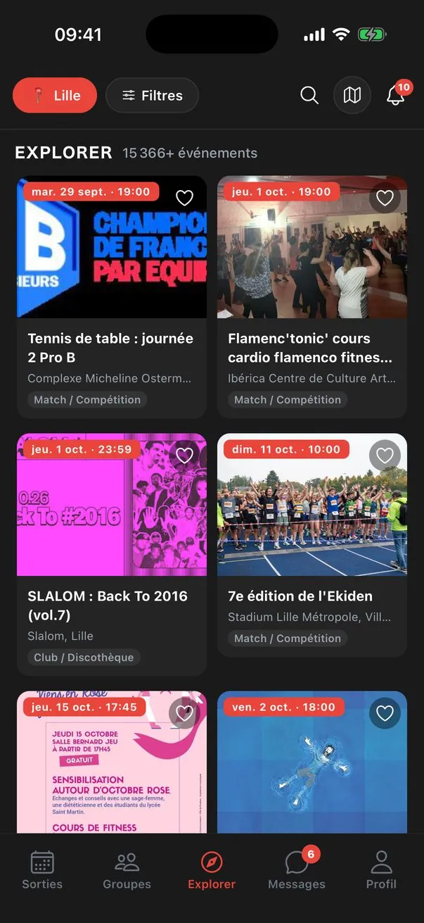Écran de l'app Lupop : Découvre les évènements près de chez toi